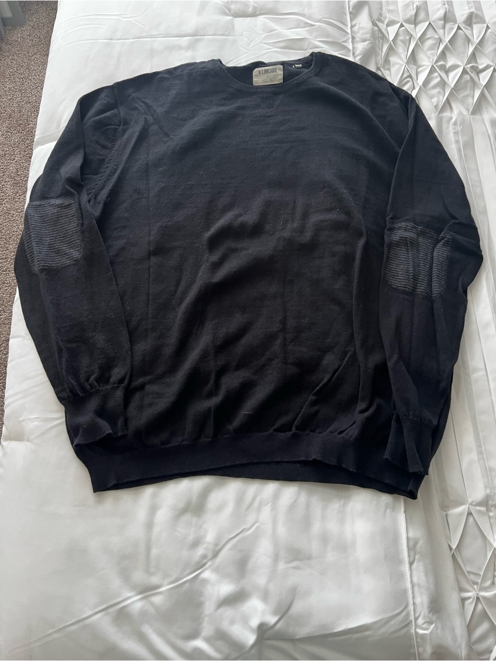 Linksoul Black Crewneck Sweater with Ribbed Elbow Panels